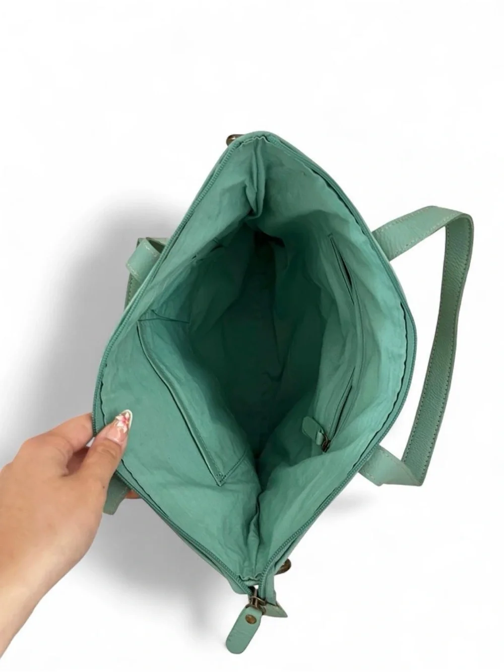 Myra Bag Teal Floral Canvas Tote with Tan and Yellow Accents